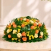 Coussin funéraire aux tons ambrés — Douceur Ambrée, fleurs de deuil livrées à Lille